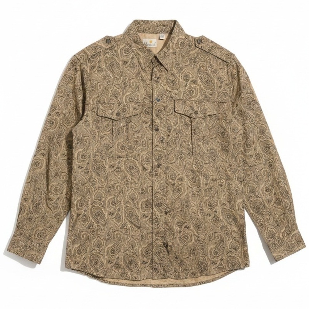 Liz Claiborne Gold Paisley Rayon Button Down Shirt, Epaulettes,‎ Women's Size 14